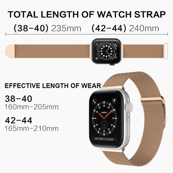 Apple Watch 42 / 44 mm Milanese Loop Metall Armband Guld 5-Pack