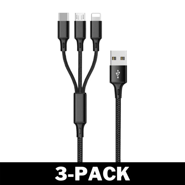 Laddarkabel 3 in 1 Lightning / USB-C / Micro USB 3-Pack e5ec | 3-Pack |  Fyndiq