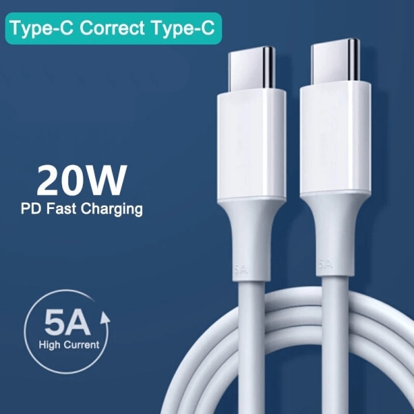 USB-C till USB-C Laddkabel 2 Meter Vit 1-Pack