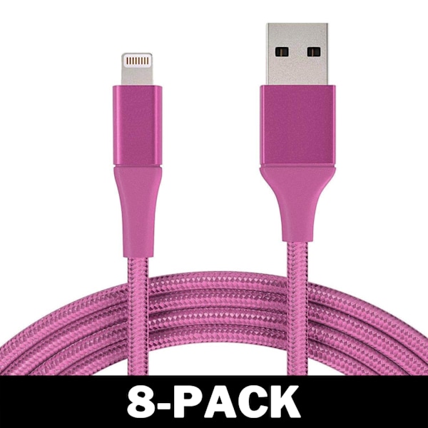 2M Kabel iPhone Laddare Nylon Quick Charge Rosa 8-Pack