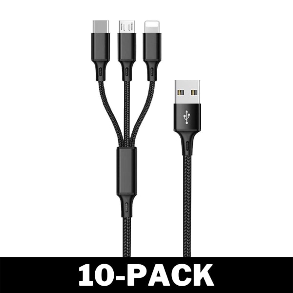 Laddarkabel 3 in 1 Lightning / USB-C / Micro USB 10-Pack