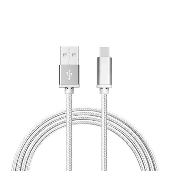 1M Kabel USB-C Laddare Nylon Quick Charge Silver