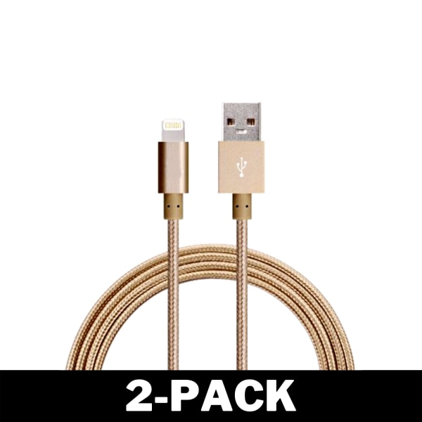 1M Kabel iPhone Laddare Nylon Quick Charge Guld 2-Pack