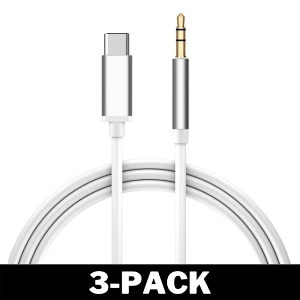 1M Stilren USB-C till AUX 3.5mm Kabel Silver 3-Pack