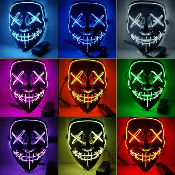 The Purge El Wire Halloween LED Mask Svart (Turkos) 3-Pack