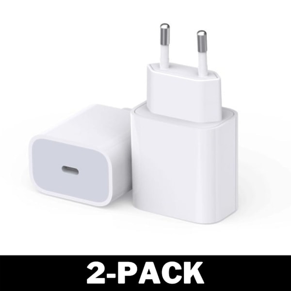 iPhone laddare för Apple 11/12/13 USB-C strömadapter 20W PD Vit 2-Pack