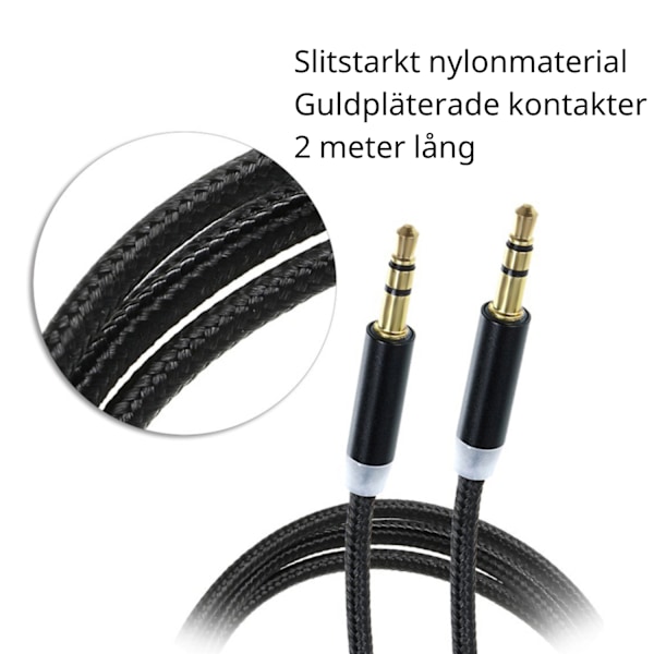AUX Kabel 3.5mm (AUX till AUX) 2M Svart 2-Pack