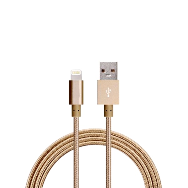 1M Kabel Lightning iPhone Laddare Nylon Quick Charge Guld