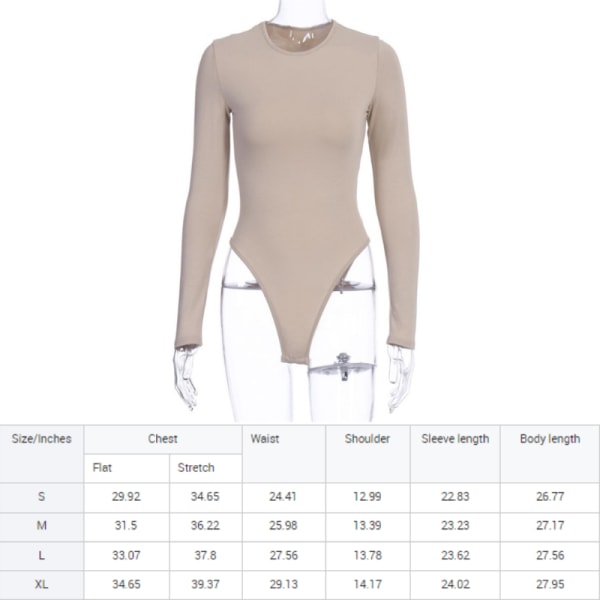 Långärmad Bodysuit med Stretch - Rund Krage - Beige (M)