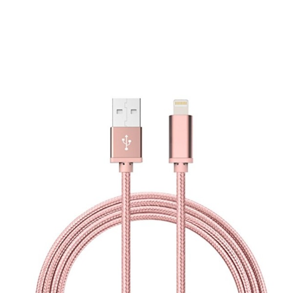 2M Kabel Lightning iPhone Laddare Nylon Quick Charge Rosé Guld