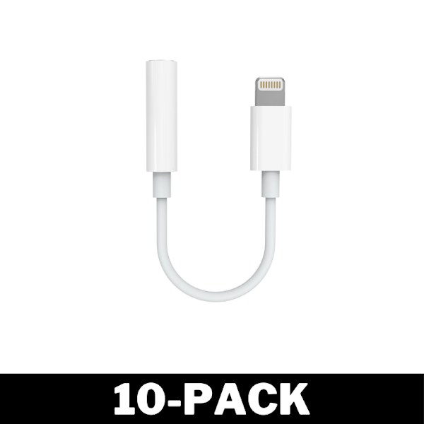 Lightning till AUX Adapter - Mikrofonkompatibel - Vit 10-Pack
