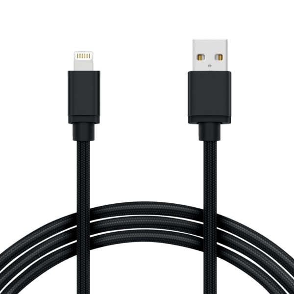 2M Kabel iPhone Laddare Nylon Quick Charge Svart 10-Pack