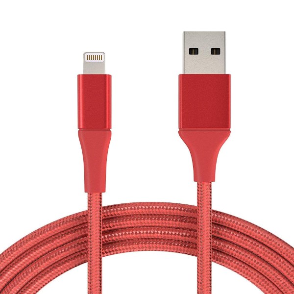 2M Kabel iPhone Laddare Nylon Quick Charge Flera Färger Röd