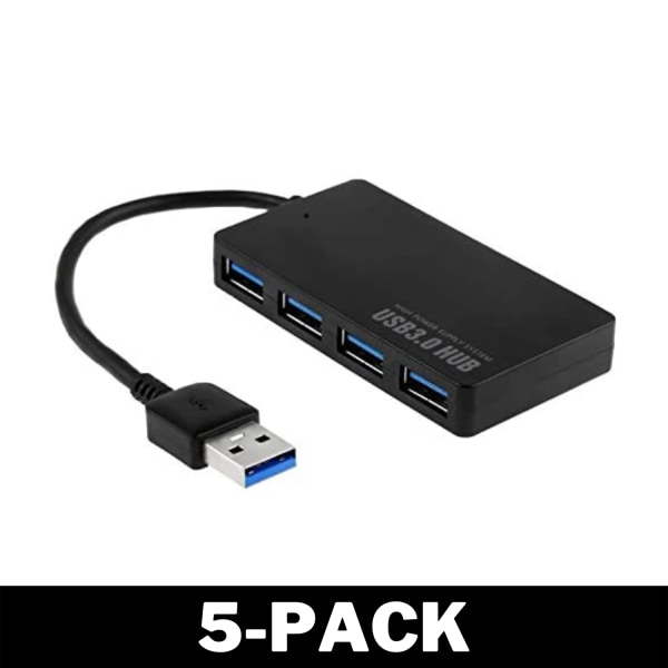 USB 3.0 Hub 4x USB (high-speed) Upp till 5 Gbps Svart 5-Pack