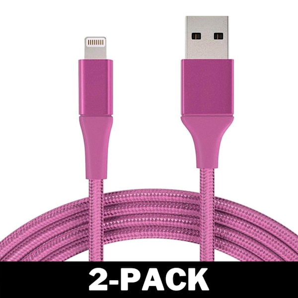 2M Kabel iPhone Laddare Nylon Quick Charge Rosa 2-Pack