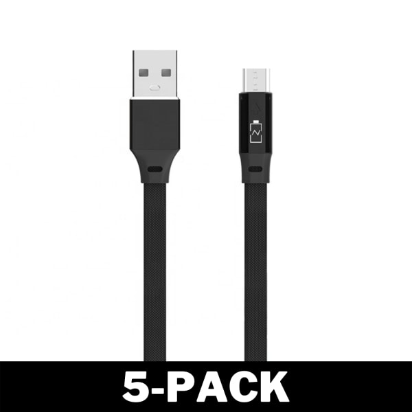 Quick Charge Kabel Micro-USB Laddkabel Indikator 1M Svart 5-Pack