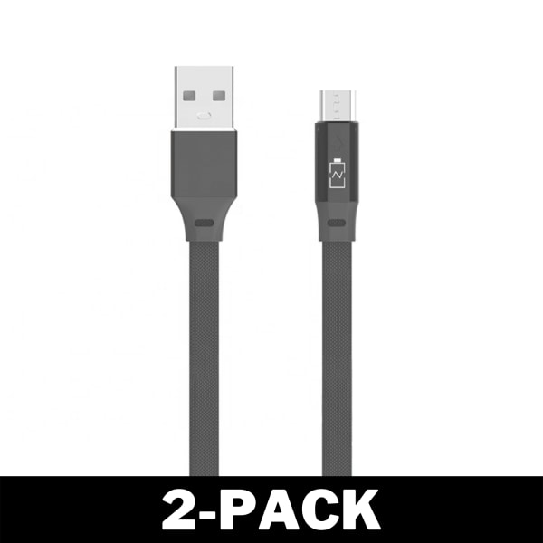 Quick Charge Kabel Micro-USB Laddkabel Indikator 1M Grå 2-Pack