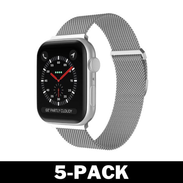 Apple Watch 42 / 44 mm Milanese Loop Metall Armband Silver 5-Pack