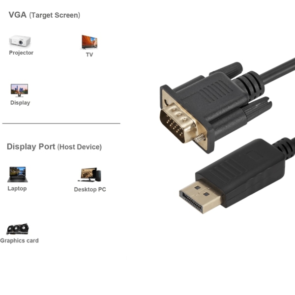 Högkvalitativ DisplayPort till VGA Kabel 1.8 Meter Svart