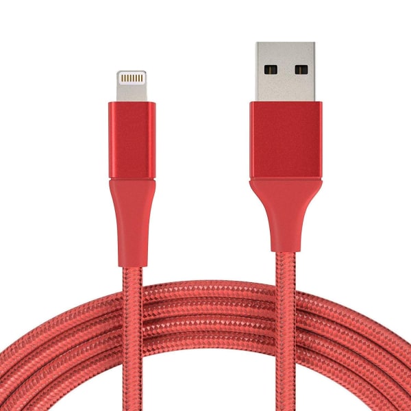 1M Kabel Lightning iPhone Laddare Nylon Quick Charge Röd