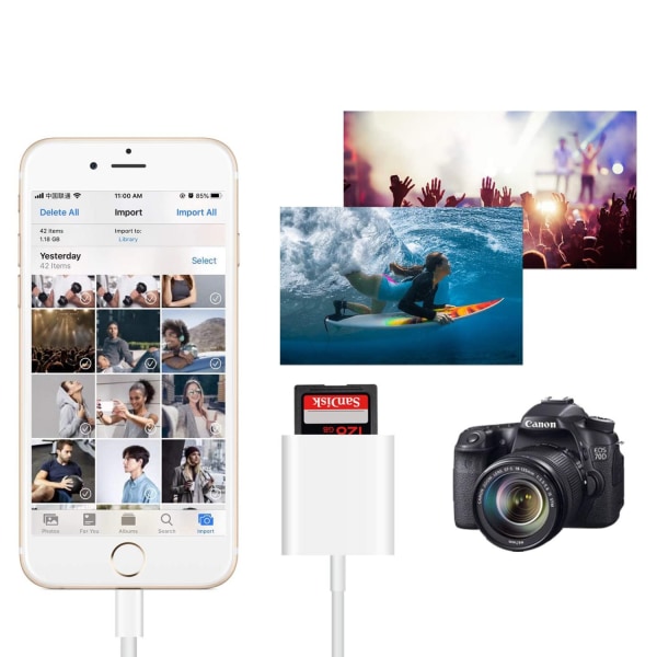 Lightning till SD Kortläsare iPhone Vit - SD Card Reader