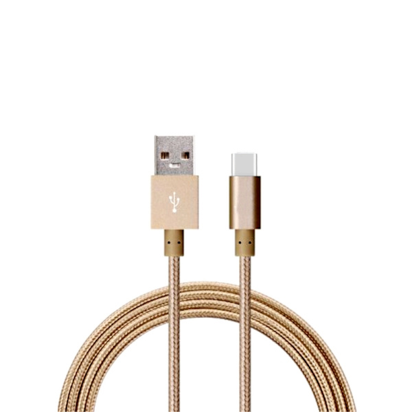2M Kabel USB-C Laddare Nylon Quick Charge Guld Default Title