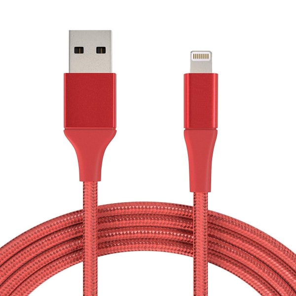 1M Kabel Lightning iPhone Laddare Nylon Quick Charge Röd