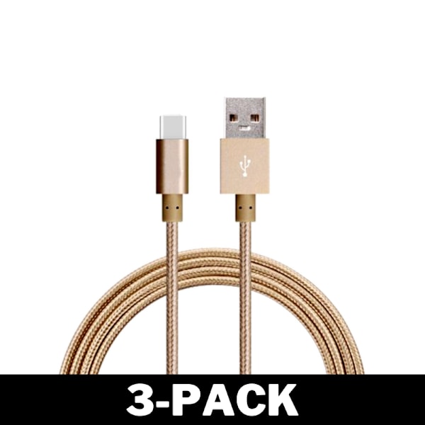 3M USB till USB-C Kabel Nylon Quick Charge Guld 3-Pack