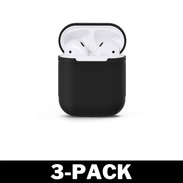 Airpod Silikonfodral Flera Färger Svart 3-Pack