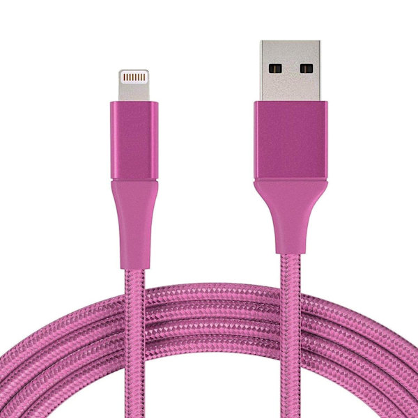 1M Kabel Lightning iPhone Laddare Nylon Quick Charge Rosa Default Title