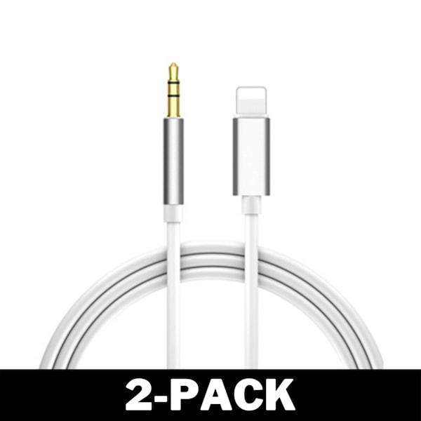 1M Lightning till AUX 3.5mm Kabel Adapter Bil Silver 2-Pack