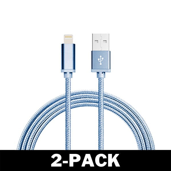 1M Kabel iPhone Laddare Nylon Quick Charge Blå 2-Pack