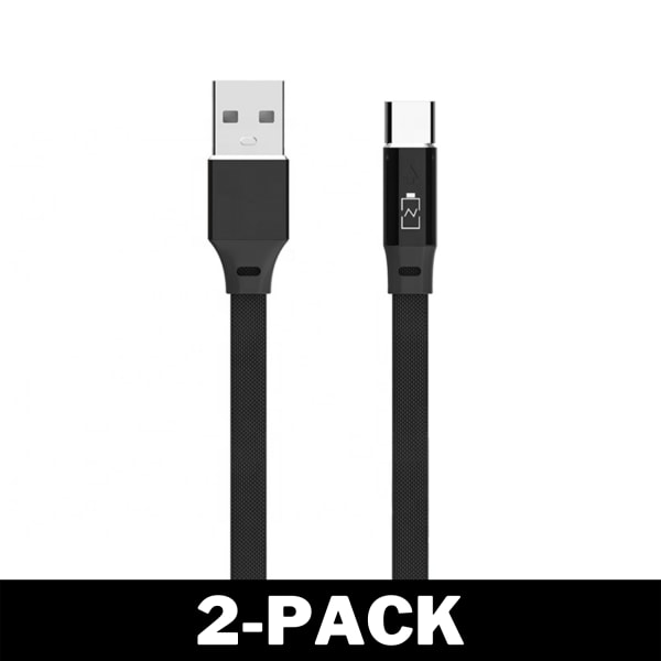 Quick Charge USB-C Laddkabel med Indikator 1M Svart 2-Pack