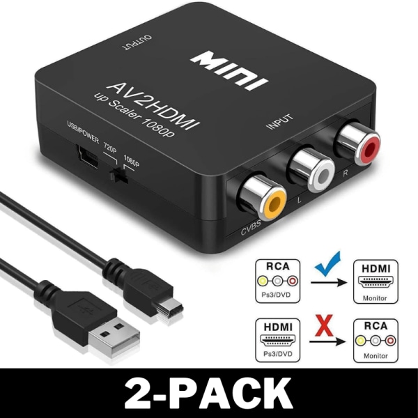 RCA till HDMI Converter / Konverterare Svart 2-Pack