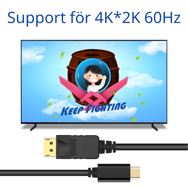2 Meter USB-C till DisplayPort Kabel Svart 2-Pack