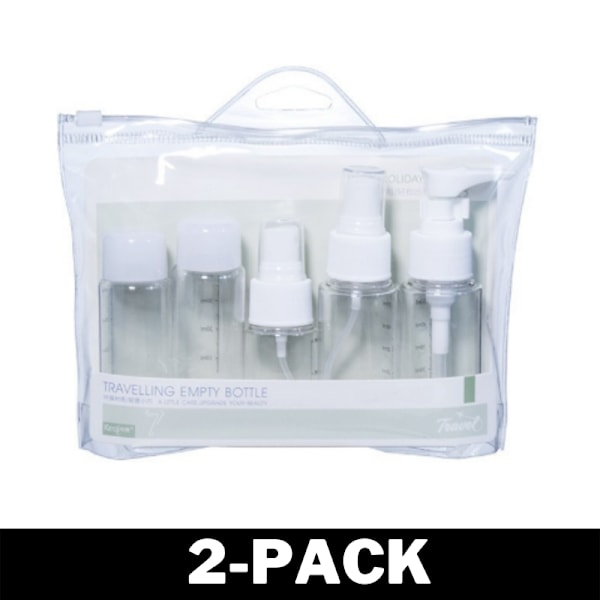 Praktiskt Resekit med 5 Behållare / Flaskor - Transparent 2-Pack