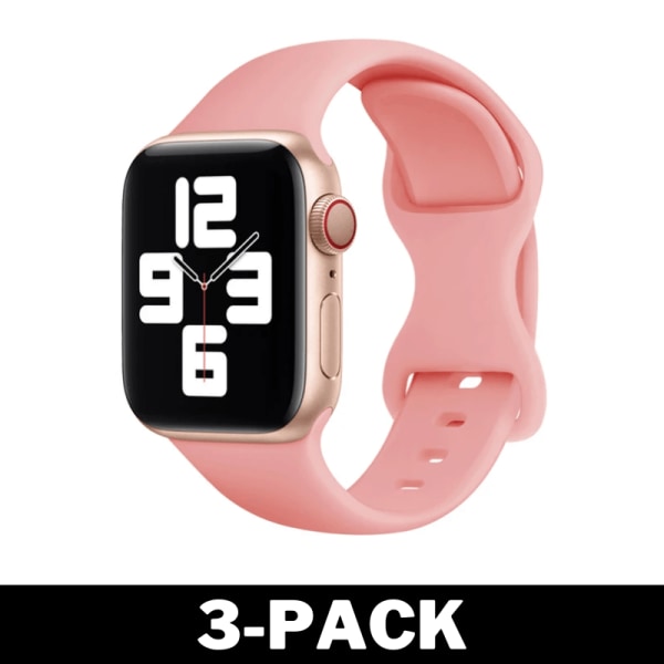Armband i Silikon för Apple Watch 42/44/45 mm Rosa S 3-Pack