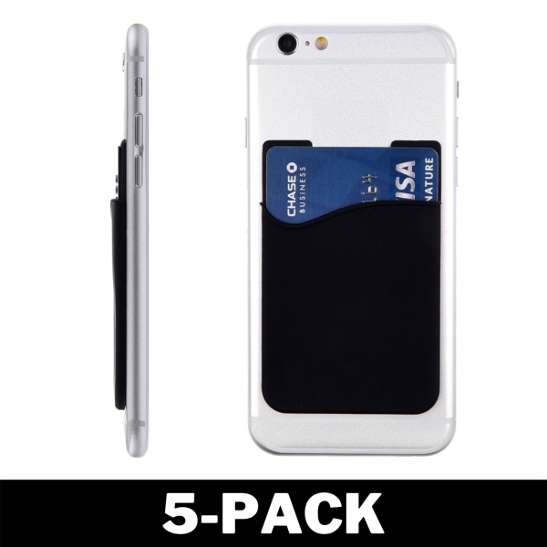 Universal Mobil plånbok/korthållare - Självhäftande Svart 5-Pack