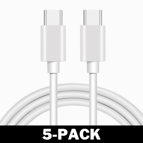 1M Universell USB-C till USB-C Quick Charge Laddkabel Vit 5-Pack