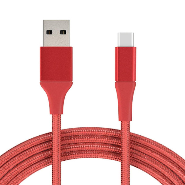 2M Kabel USB-C Laddare Nylon Quick Charge Röd Default Title