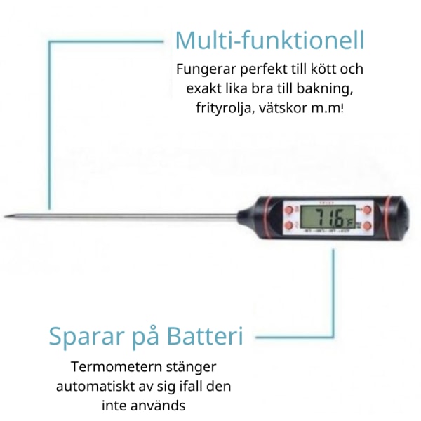 Digital Stektermometer / Baktermometer LCD Display Svart 3-Pack