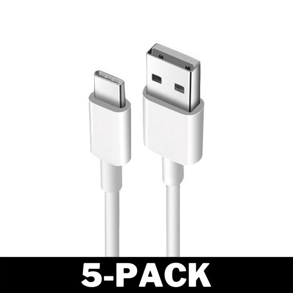 USB-C Quick Charge Snabbladdare Kabel 1M Vit 5-Pack