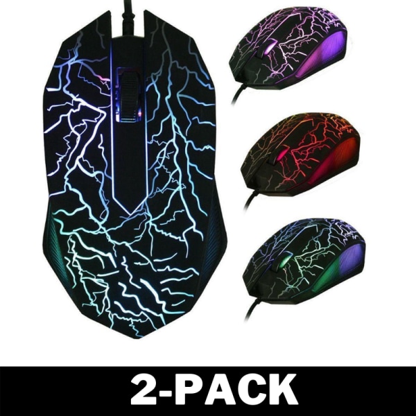 LED Gaming Mus USB Kabel - RGB Lights 2-Pack