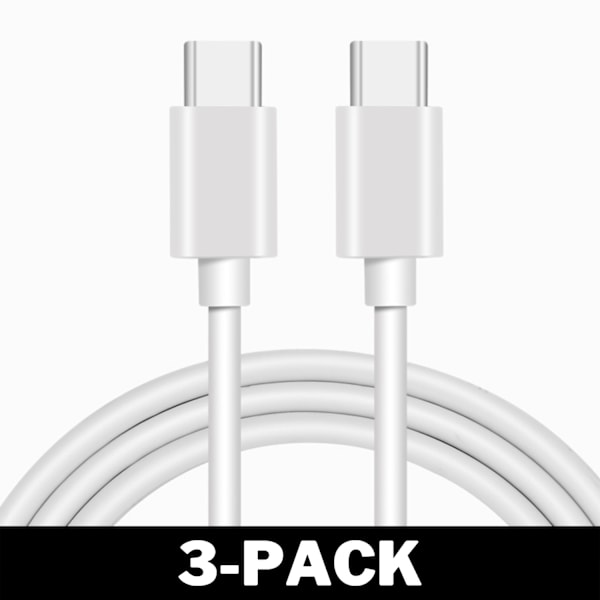 1M Universell USB-C till USB-C Quick Charge Laddkabel Vit 3-Pack