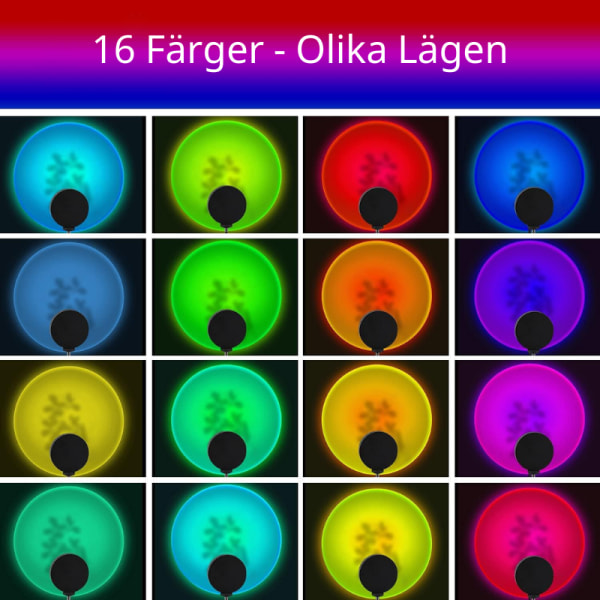 Solnedgångslampa 16 Färger med Fjärrkontroll Sunset Lamp 1-Pack