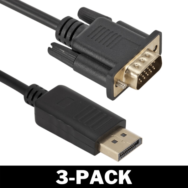 1.8 meter DisplayPort till VGA Kabel Svart 3-Pack