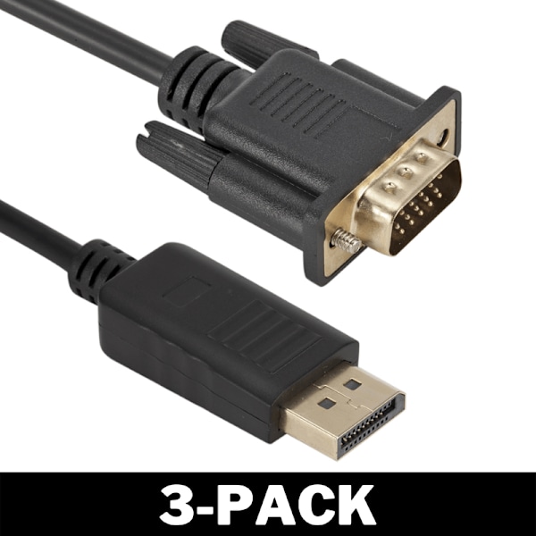 1.8 meter DisplayPort till VGA Kabel Svart 3-Pack