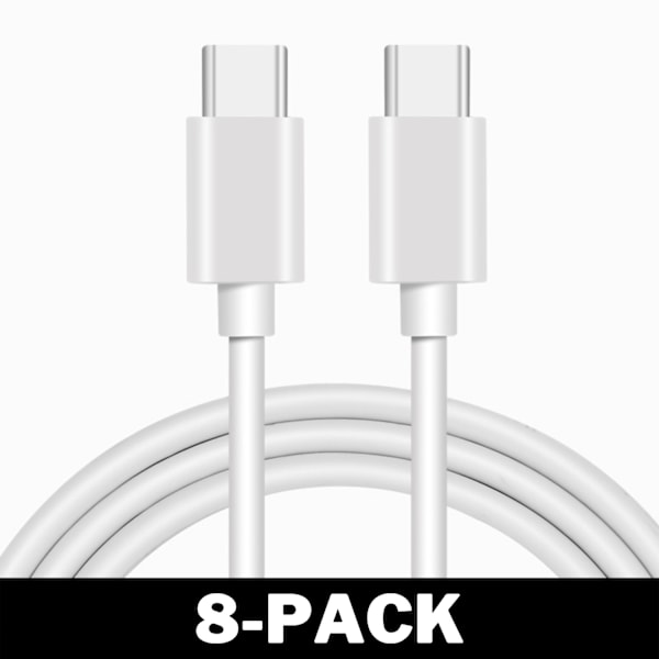 1M Universell USB-C till USB-C Quick Charge Laddkabel Vit 8-Pack