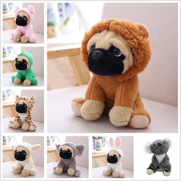 Store plysdyr 8 mops hunde i 7 kostumer Kælen blødt legetøj Bamse Dinosaur
