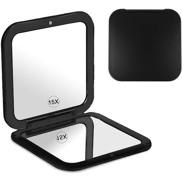 Makeupspejl 15x forstørrelse, foldbart, bærbart spejl, til rejser og makeup Sort Sort Black